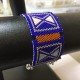 Bracelet tissage peyote en croisillons carrés avec miyuki argent, bleu, orange, saumon et vert menthe